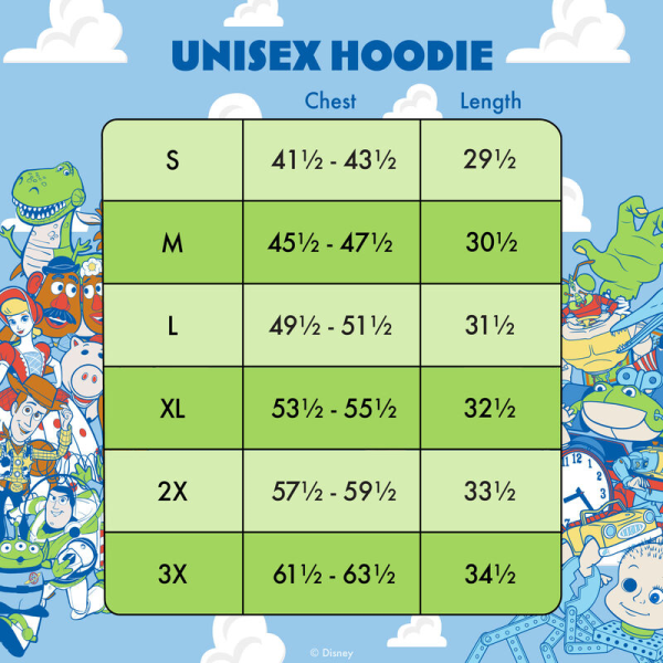 Round up your pals, it’s time to play! The Loungefly Toy Story Good Vs Baddies Unisex Hoodie brings together our favorite toys from the Disney-Pixar animated film. On the front, the clouds from Andy’s bedroom walls appear in an all-over print while the Toy Story logo appears above. Covering the sweatshirt’s sleeves, Andy’s toys gather together on one side while Sid’s toy creations appear on the other. The cloud design continues onto the back and hood of the sweater, and the hood has an inside lining of clouds, stars, and the Pixar ball. This cozy hoodie adds a playful element to any outfit and is the perfect wardrobe item for kids at heart. The Loungefly Toy Story Good Vs Baddies Unisex Hoodie is made of French Terry cotton (60% cotton, 40% polyester). Extra large lanyard-style drawcords add versatility in wear and fit and are perfect for displaying your favorite pins. Cuffs and waistband are 95% cotton and 5% Spandex. This hoodie is an officially licensed Disney-Pixar product. Comes in unisex sizes S through 3X.