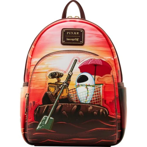 Show your love for WALL-E with this Wall-E Date Night Mini-Backpack! it is made of faux leather and features a top zipper closure and front zippered pocket, adjustable straps, matching themed lining, applique, and printed details. This mini-backpack approximately measures 8 1/2-inches wide x 11 1/2-inches tall x 4-inches deep. This style would be a great gift for any Disney fan! Ages 15 and up. All Loungefly items are vegan friendly, unless otherwise noted.