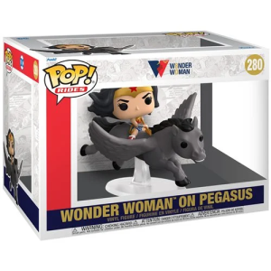 This Wonder Woman 80th Anniversary Wonder Woman on Pegasus Funko Pop! Rides #280 comes packaged in a window display box.