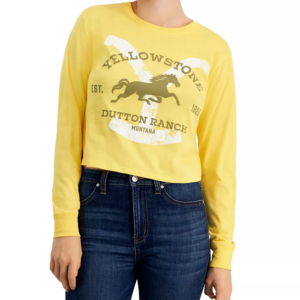 Bring out that rancher-chic style with this Yellowstone T-shirt from Love Tribe and some well-loved bootcut jeans. Crewneck Imported