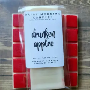 Juicy apples and cinnamon, soaked and aged in a spicy and sweet butterscotch bourbon. Rainy Morning Candles wax melts are made with a premium soy blend wax to ensure they're long-lasting and give a great hot throw. Our wax melts are made in small batches, so the color may vary slightly from batch to batch, but the fragrance will always be the same.