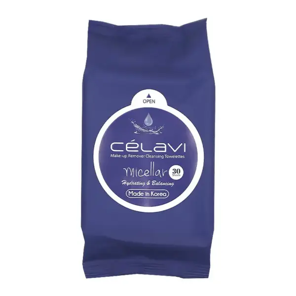 Celavi MT022z Micellar Make-up Removing Cleansing Towelettes. Nourishes and Illuminates skin. Removes makeup, dirt and oil. Micellar helps Hydrate and balance skin. 30 wipes in pack. Made in Korea.