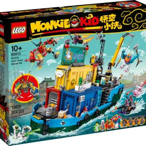 Let children discover the cool features inside LEGO® Monkie Kid’s Team Secret HQ (80013). This LEGO ship toy opens up and can be divided for easy access to the detailed living area, workshop, posable mech and more. The toy crane on the deck can be used to grab the Bull Clones’ stud-shooting assault boat, and Pigsy and Mei’s fun buildable water jets add to the battle play options. A fabulous gift idea for kids, this LEGO set includes 7 minifigures with weapons, plus Sandy and Mo the cat figures to role-play exciting adventures. Interactive instructions Check out Instructions PLUS, available within the free LEGO Life app, for this collectible toy. It allows children to zoom into, rotate and visualize the model while building the real thing. Educational and fun! Inspired by Monkey King tales from the classic Journey to the West novel and rooted in China’s culture and values, LEGO Monkie Kid™ toy playsets help children to develop their creativity, bravery and resilience. There are surprises galore inside this LEGO® Monkie Kid’s Team Secret HQ (80013) model for children, which opens out and can be divided into three for easy access to the workshop, living area, a posable mech and more. Kids can role-play epic battles as their favorite characters, with Monkie Kid, Pigsy, Mei, General Ironclad, Snort, Grunt and Roar minifigures, a Sandy figure and Mo the cat figure, plus cool weapons like The Golden Staff. This creative toy is packed with fun features to inspire play, including the LEGO® ship toy’s crane to hook the Bull Clones’ stud-shooting assault boat and jet pack, and Pigsy and Mei’s cool, stud-shooting water jets. An awesome birthday, special-occasion or holiday gift idea for kids aged 10 and up, this 1,959-piece LEGO® set offers a challenging, rewarding build and many hours of enjoyment – whether playing solo or with friends. Monkie Kid’s Team Secret HQ measures over 15” (40cm) high, 16” (41cm) long and 9” (23cm) wide in boat mode, opening up to 35” (89cm) long, and makes an eye-catching display item in any child’s bedroom between playtimes. This collectible toy playset is built solely with LEGO® bricks and powered by children’s imaginations – no batteries required – so their playtime Monkie Kid missions will never run out of energy! Kids can enjoy a digitally enhanced building experience with Instructions PLUS, available in the free LEGO® Life app, which allows them to zoom into, rotate and visualize this unique toy while they build. Fabulous! Educational LEGO® Monkie Kid™ building toys, inspired by mythical tales from China of the Monkey King, help children to nurture their bravery and resilience while enjoying many hours of creative fun. Youngsters won’t need Monkie Kid powers to connect or pull apart LEGO® building bricks! They meet the highest industry standards, ensuring consistency, a perfect, easy connection every time and robust building. LEGO® bricks and pieces are tested in almost every way you can imagine to make sure that this creative toy building set for kids meets the highest global safety and quality standards.