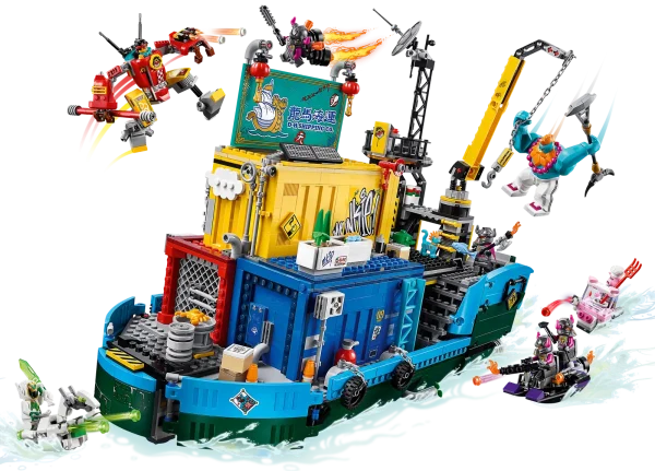 Let children discover the cool features inside LEGO® Monkie Kid’s Team Secret HQ (80013). This LEGO ship toy opens up and can be divided for easy access to the detailed living area, workshop, posable mech and more. The toy crane on the deck can be used to grab the Bull Clones’ stud-shooting assault boat, and Pigsy and Mei’s fun buildable water jets add to the battle play options. A fabulous gift idea for kids, this LEGO set includes 7 minifigures with weapons, plus Sandy and Mo the cat figures to role-play exciting adventures. Interactive instructions Check out Instructions PLUS, available within the free LEGO Life app, for this collectible toy. It allows children to zoom into, rotate and visualize the model while building the real thing. Educational and fun! Inspired by Monkey King tales from the classic Journey to the West novel and rooted in China’s culture and values, LEGO Monkie Kid™ toy playsets help children to develop their creativity, bravery and resilience. There are surprises galore inside this LEGO® Monkie Kid’s Team Secret HQ (80013) model for children, which opens out and can be divided into three for easy access to the workshop, living area, a posable mech and more. Kids can role-play epic battles as their favorite characters, with Monkie Kid, Pigsy, Mei, General Ironclad, Snort, Grunt and Roar minifigures, a Sandy figure and Mo the cat figure, plus cool weapons like The Golden Staff. This creative toy is packed with fun features to inspire play, including the LEGO® ship toy’s crane to hook the Bull Clones’ stud-shooting assault boat and jet pack, and Pigsy and Mei’s cool, stud-shooting water jets. An awesome birthday, special-occasion or holiday gift idea for kids aged 10 and up, this 1,959-piece LEGO® set offers a challenging, rewarding build and many hours of enjoyment – whether playing solo or with friends. Monkie Kid’s Team Secret HQ measures over 15” (40cm) high, 16” (41cm) long and 9” (23cm) wide in boat mode, opening up to 35” (89cm) long, and makes an eye-catching display item in any child’s bedroom between playtimes. This collectible toy playset is built solely with LEGO® bricks and powered by children’s imaginations – no batteries required – so their playtime Monkie Kid missions will never run out of energy! Kids can enjoy a digitally enhanced building experience with Instructions PLUS, available in the free LEGO® Life app, which allows them to zoom into, rotate and visualize this unique toy while they build. Fabulous! Educational LEGO® Monkie Kid™ building toys, inspired by mythical tales from China of the Monkey King, help children to nurture their bravery and resilience while enjoying many hours of creative fun. Youngsters won’t need Monkie Kid powers to connect or pull apart LEGO® building bricks! They meet the highest industry standards, ensuring consistency, a perfect, easy connection every time and robust building. LEGO® bricks and pieces are tested in almost every way you can imagine to make sure that this creative toy building set for kids meets the highest global safety and quality standards.