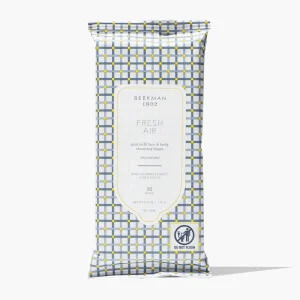 The Beekman 1802 30-piece Face Wipes in Fresh Air are gentle, convenient cleansing wipes designed to refresh and rejuvenate your skin on the go. Infused with goat milk, known for its moisturizing and nourishing properties, these wipes effectively remove dirt, oil, and makeup without stripping the skin of its natural moisture. The "Fresh Air" scent delivers a light, clean fragrance, leaving your skin feeling refreshed and invigorated. Ideal for all skin types, these wipes provide a quick and easy way to cleanse your face, whether at home, at the gym, or while traveling, ensuring your skin stays hydrated and clean.