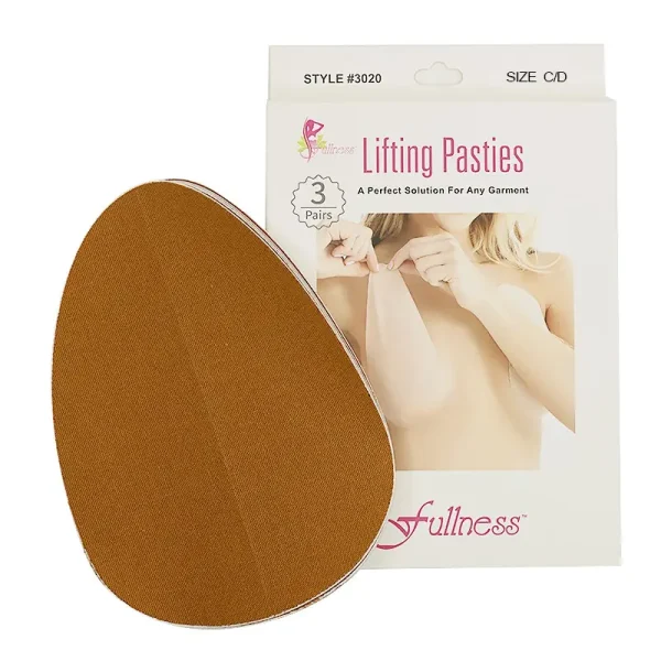 Fullness 3020 C/D MOCHA Lifting Pasties. A simple solution for a quick and effective enhancement. Provides total nipple coverage, lifts and supports your breast without having to wear a padded bra. Fits size C/D.