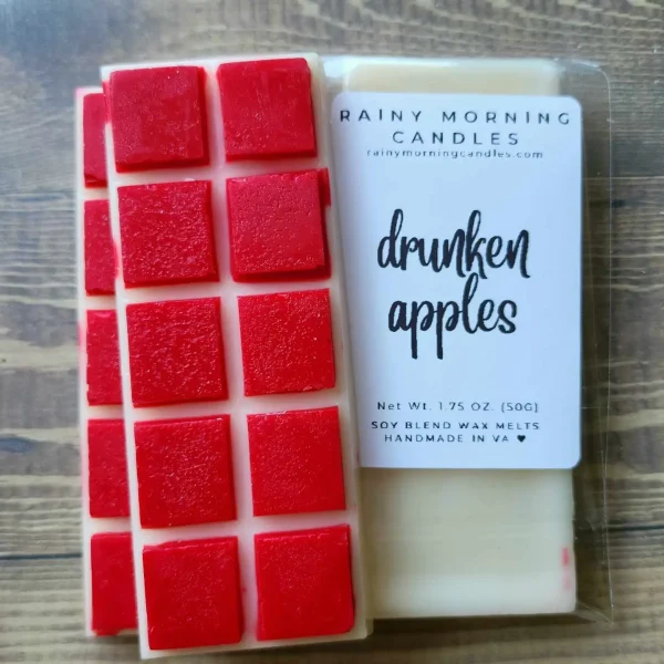 Juicy apples and cinnamon, soaked and aged in a spicy and sweet butterscotch bourbon. Rainy Morning Candles wax melts are made with a premium soy blend wax to ensure they're long-lasting and give a great hot throw. Our wax melts are made in small batches, so the color may vary slightly from batch to batch, but the fragrance will always be the same.