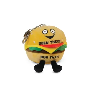 This burger has an aBUNdance of life experience. He’s been there, bun that, and is looking for his next big adventure. His playful eyes, happy smile, and 3D toppings make this bag charm un-bun-lievably cute. He’s got a calw clip, so you can easily hang him from your backpack or purse.