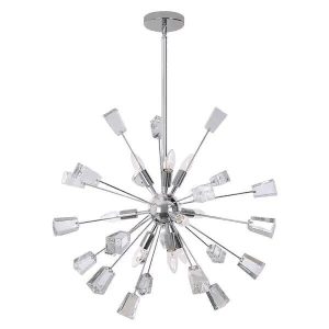 The Home Decorators Collection Kimberly 9-Light Crystal and Chrome Sputnik Chandelier is a modern, eye-catching lighting fixture designed to make a bold statement in any space. Featuring a sleek chrome finish, this chandelier showcases a sputnik-inspired design with nine arms radiating from a central sphere. Each arm is adorned with dazzling crystal accents, which beautifully refract light, creating a sparkling and luxurious atmosphere. Ideal for contemporary or mid-century modern décor, this chandelier adds a touch of sophistication to dining rooms, living spaces, or entryways. The combination of chrome and crystal offers both a glamorous and minimalist aesthetic, making it a stunning focal point in any room.