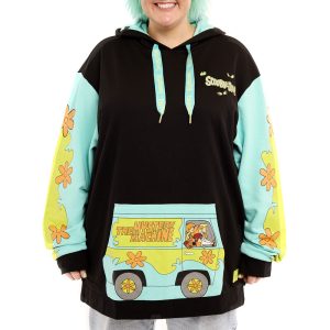 Hey there, gang! You can become the newest member of Mystery, Inc. with this groovy hooded sweatshirt. Hitch a ride on the Mystery Machine™ as it takes shape on the front pocket and check the far-out flower pattern as it continues onto the sleeves. You’ll even find glow-in-the-dark details near the embroidered Scooby-Doo™ logo and on the hood’s lining. This cozy sweatshirt will keep you looking cool while you hunt for clues and is perfect for solving cases in style. Features: French Terry cotton (60% cotton, 40% polyester) Extra-large, lanyard-style drawcords Themed all-over print in jersey-lined hood Embroidered, glow-in-the-dark, and screen-printed details Additional character art on back design Sizes: Small through 3X This hoodie is an officially licensed Scooby-Doo product.