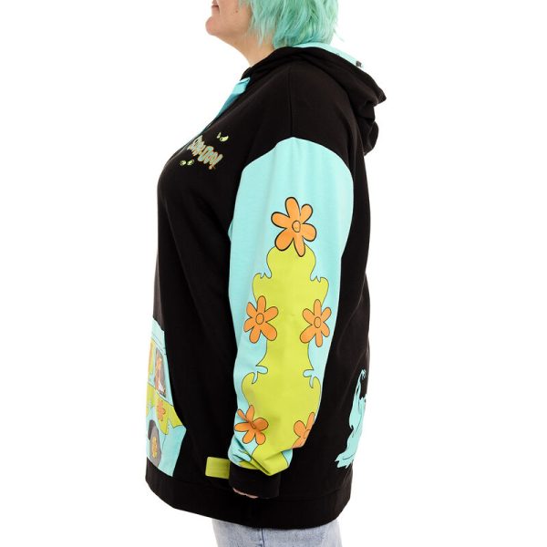 Hey there, gang! You can become the newest member of Mystery, Inc. with this groovy hooded sweatshirt. Hitch a ride on the Mystery Machine™ as it takes shape on the front pocket and check the far-out flower pattern as it continues onto the sleeves. You’ll even find glow-in-the-dark details near the embroidered Scooby-Doo™ logo and on the hood’s lining. This cozy sweatshirt will keep you looking cool while you hunt for clues and is perfect for solving cases in style. Features: French Terry cotton (60% cotton, 40% polyester) Extra-large, lanyard-style drawcords Themed all-over print in jersey-lined hood Embroidered, glow-in-the-dark, and screen-printed details Additional character art on back design Sizes: Small through 3X This hoodie is an officially licensed Scooby-Doo product.