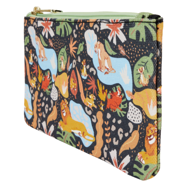 Let’s go wild! Journey to the African savannah with the Loungefly Lion King 30th Anniversary AOP Canvas Wristlet. This accessory features a colorful all-over print of the film’s characters on a black background. Look through the leafy vegetation to find Simba, Nala, Timon, Pumbaa, and others hidden within the wristlet’s design. Inside, you’ll find four slots for holding cards and important items. This accessory has plenty of room for your safari essentials and is perfect for Disney fans looking to keep one of their favorite stories close. The Loungefly 30th Anniversary AOP Canvas Wristlet has shiny gold hardware, a detachable wrist strap, and features printed details. Take note of the coordinating inside lining. Please note: patterns will vary with all-over print styles. Not every piece will look identical nor will every piece be an exact match as to what is pictured online. This wristlet is an officially licensed Disney product. Wristlet dimensions: 8”W x 4.25”H