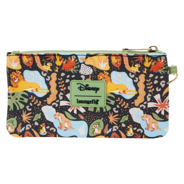 Let’s go wild! Journey to the African savannah with the Loungefly Lion King 30th Anniversary AOP Canvas Wristlet. This accessory features a colorful all-over print of the film’s characters on a black background. Look through the leafy vegetation to find Simba, Nala, Timon, Pumbaa, and others hidden within the wristlet’s design. Inside, you’ll find four slots for holding cards and important items. This accessory has plenty of room for your safari essentials and is perfect for Disney fans looking to keep one of their favorite stories close. The Loungefly 30th Anniversary AOP Canvas Wristlet has shiny gold hardware, a detachable wrist strap, and features printed details. Take note of the coordinating inside lining. Please note: patterns will vary with all-over print styles. Not every piece will look identical nor will every piece be an exact match as to what is pictured online. This wristlet is an officially licensed Disney product. Wristlet dimensions: 8”W x 4.25”H