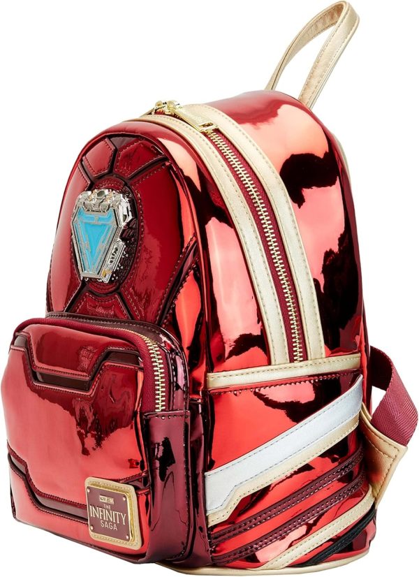 Celebrate 15 years of Tony Stark’s iconic superhero journey with the LoungeFly Iron Man 15th Anniversary Cosplay Mini Backpack. This striking backpack is designed to resemble Iron Man’s legendary suit, featuring metallic details, bold red and gold accents, and intricate stitching that bring the armor to life. Crafted with high-quality vegan leather, this mini backpack is both stylish and durable, perfect for fans and collectors alike. The spacious interior, adorned with themed lining, provides enough room for your essentials, while the adjustable straps ensure comfort. Whether you’re heading to a convention or just want to show off your Marvel fandom, this backpack is a must-have accessory for any Iron Man enthusiast.