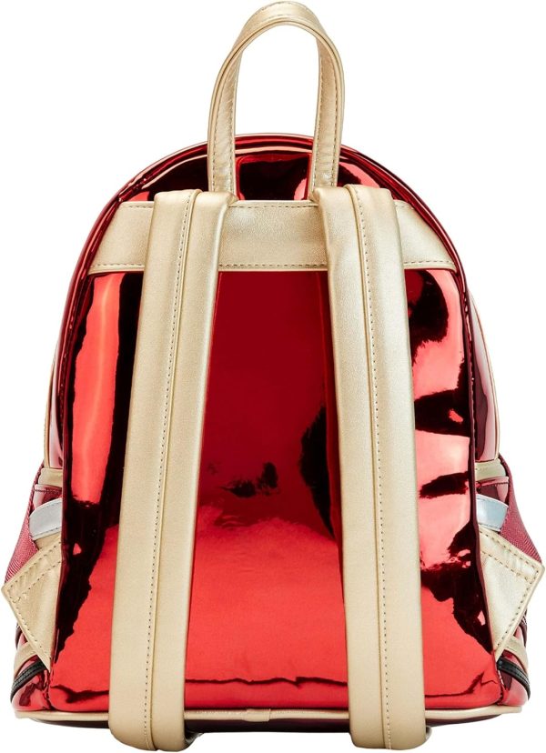 Celebrate 15 years of Tony Stark’s iconic superhero journey with the LoungeFly Iron Man 15th Anniversary Cosplay Mini Backpack. This striking backpack is designed to resemble Iron Man’s legendary suit, featuring metallic details, bold red and gold accents, and intricate stitching that bring the armor to life. Crafted with high-quality vegan leather, this mini backpack is both stylish and durable, perfect for fans and collectors alike. The spacious interior, adorned with themed lining, provides enough room for your essentials, while the adjustable straps ensure comfort. Whether you’re heading to a convention or just want to show off your Marvel fandom, this backpack is a must-have accessory for any Iron Man enthusiast.