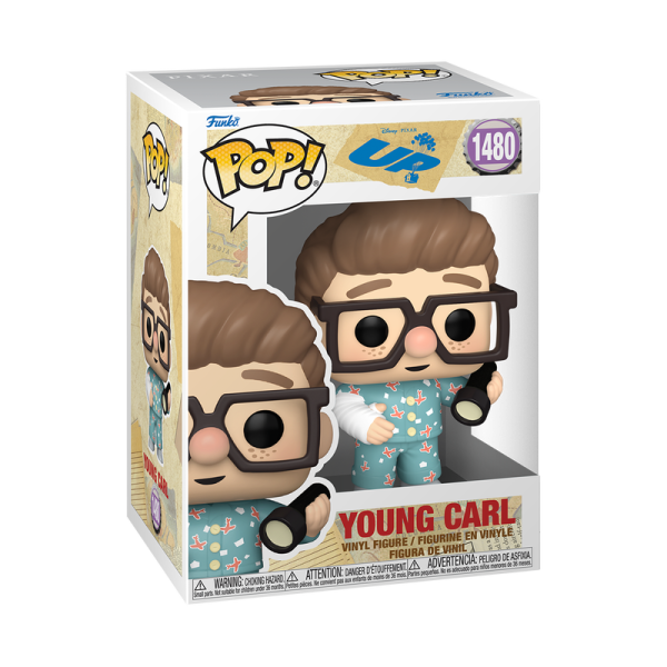 Adventure is looking up! Fulfill your Up collection with Pop! Young Carl with cast and flashlight by welcoming this determined adventurer into your own floating house! Vinyl figure is approximately 4.05-inches tall.