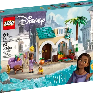 Inspire kids and Disney fans aged 6 and up to wish upon a star with this LEGO® ǀ Disney Asha in the City of Rosas (43223) buildable set from Walt Disney Animation Studios’ upcoming film, Wish. The kit includes a marketplace with stairs and a balcony, a back room with a table, a cart, a LEGO ǀ Disney mini-doll figure and 2 LEGO ǀ Disney figures. This set helps grow kids’ confidence, sparking creative storytelling and play. It can also be added to other LEGO ǀ Disney construction sets in the series (43224 and 43231, sold separately) to expand play. Kids can also enjoy an easy and intuitive building experience with the LEGO Builder app. They can zoom in and rotate models in 3D, save sets and track their progress. Passion for stories This building set has 3 characters – Asha, her goat Valentino and Star – to encourage role play as kids explore daily life in the City of Rosas. Fulfill a child’s passion for magical stories and making wishes with a building kit that makes a fun birthday gift. A wish for adventure – Give a Disney fan, or any kid aged 6 and up who’s a fan of adventures, a gift to inspire the imagination with this LEGO® ǀ Disney Asha in the City of Rosas (43223) set Everyday play – The construction set includes a marketplace with double doors, a staircase, a back room with a table, a balcony, a cart with a flag, plus lots of accessories for creative play Fun characters – Includes an Asha LEGO® ǀ Disney mini-doll figure and Valentino and Star LEGO ǀ Disney figures. This set, based on the upcoming film from Walt Disney Animation Studios, Wish, is made for adventures in the City of Rosas market Fun gift for ages 6 and up – Disney fans can have fun with a set that fulfills a child’s passion for Disney films, fantastic adventures and building play, while kick-starting their imagination Stories await – The marketplace measures over 4.5 in. (12 cm) high, 7 in. (17 cm) wide and 4 in. (11 cm) deep, ready to inspire hours of inventive storytelling and imaginative play Expand the play – Young storytellers can expand on the fun by collecting the other LEGO® buildable sets in the series (43224 and 43231 – sold separately) and making their own Kingdom of Rosas A new way to build – The LEGO® Builder app guides kids on an intuitive building adventure. They can save sets, track their progress and zoom in and rotate models in 3D while they build Build life skills – With a LEGO® ǀ Disney mini-doll figure, 2 LEGO ǀ Disney figures and a detailed building, this construction set fosters creative play and develops vital life skills through fun Uncompromising quality – Ever since 1958, LEGO® components have met stringent industry standards to ensure they connect consistently Safety first – LEGO® components are dropped, heated, crushed, twisted and analyzed to make sure they meet rigorous global safety standards