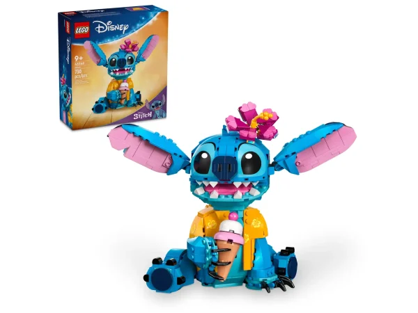 Appeal to older kids and Lilo and Stitch fans aged 9+ with this LEGO® ǀ Disney Stitch (43249) buildable play-and-display set, featuring a Stitch character. The incorrigible extraterrestrial from the hit Disney movie, dressed in a Hawaiian shirt, has movable ears and a turning head, a buildable ice-cream cone that the character can hold and a buildable flower that can be added or removed. This kids’ building kit looks great on display in any room and makes a fun Disney gift idea for older children and movie-lovers as they set up the buildable character. Kids and grown-up fans alike will appreciate the details in a building toy that lets them build and play with the iconic character together. Kids also enjoy an easy and intuitive building adventure with the LEGO Builder app, where they can zoom in and rotate models in 3D, save sets and track their progress. Disney’s Lilo and Stitch building set for kids – Buildable LEGO® ǀ Disney Stitch for girls and boys aged 9+ that sparks imagination as kids build the model, then play with and display it afterwards Disney Stitch character – This creative LEGO® building set features a displayable model from Lilo and Stitch, a buildable ice-cream cone and a flower that can be used to decorate the character Moving parts – The buildable Stitch model includes ears that can move up or down and a turning head withspace for the decorative flower, plus a hand that can hold the brick-built ice-cream cone Fun display – Create Stitch in his Hawaiian shirt, decorate him with an ice-cream cone and flower, move his head and ears into different positions to show new expressions, then set him up on display Disney gift for kids – A building toy set featuring a Disney character with functions and accessories that makes a gift for movie-lovers, girls and boys aged 9+ to share at school or home A helping hand – Let the LEGO® Builder app guide kids on an intuitive building adventure, where they can save sets, track progress and zoom in and rotate models in 3D while they build Expand life skills – With a LEGO® ǀ Disney buildable character, accessories and functions to enhance display, this kids’ construction toy helps foster life skills through fun Dimensions – This 730-piece play-and-display building set features a buildable character standing over 8 in. (20 cm) tall