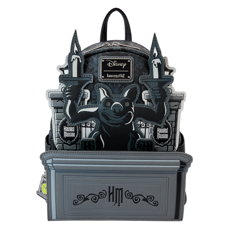 Welcome, foolish and fashionable mortals! This mini backpack has all the thrills worthy of a theme park attraction. Step into the dead center of the room, and you’ll find a gargoyle staring down at you from the front zipper pocket. With glow and light-up features to highlight this haunting design, this accessory is the perfect pairing for any Disney parks fan. Features: Vegan leather (polyurethane) Adjustable shoulder straps Front zipper pocket Side drop pockets Shiny silver hardware Enamel zipper charm Applique, debossed, glow-in-the-dark, light-up, and printed details Coordinating inside lining Dimensions: 9”W x 10.5”H x 4.5”D This backpack is an officially licensed Disney product.