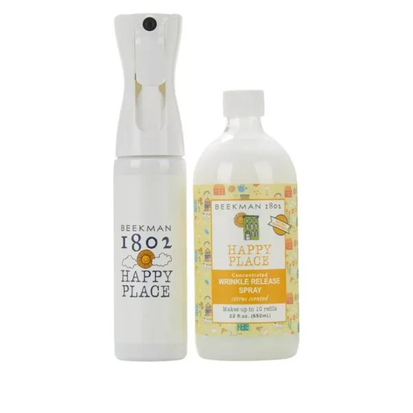 The Happy Place Beekman 1802 Wrinkle Release Spray in Citrus is a convenient and refreshing solution designed to help remove wrinkles from clothing and fabrics without the need for ironing. Infused with a bright and invigorating citrus scent, this spray smooths out wrinkles with just a few spritzes and a gentle tug on the fabric. It's made with plant-based ingredients, making it both effective and gentle on a variety of fabrics. Perfect for freshening up garments in between washes or when you're in a hurry, this wrinkle release spray leaves clothes looking neat and smelling fresh with a subtle citrus fragrance.