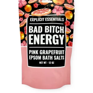 Bad Bitch Energy Pink Grapefruit Bath Salts. Looking for a thoughtful gift that will help them decompress after a long day and bring a laugh? Our Bad Bitch Energy Grapefruit Bath Salts can deliver both. Ships Fast and Free. 12oz bag. • Cruelty Free • Women Owned and Operated • Premium Ingredients Pink Grapefruit - This uplifting, vibrant is full of energetic pink grapefruit nuances wrapped in notes of peach, apple and green vines. • Cruelty Free • Women Owned and Operated • Ships Fast and Free • Premium Ingredients Pink Grapefruit - This uplifting, vibrant is full of energetic pink grapefruit nuances wrapped in notes of peach, apple and green vines.