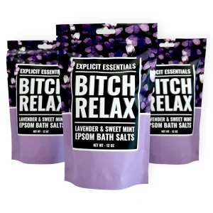 This 12 oz bag of lavender mint bath salts is the perfect treat for women in need of some pampering. Immerse yourself in the calming scent of lavender, while the refreshing hint of mint revitalizes your senses. Whether you're looking to unwind after a long day or simply want to elevate your self-care routine, these bath salts are a must-have. Treat yourself or surprise a loved one with this luxurious gift that promotes relaxation and rejuvenation. Get ready to sink into a state of pure bliss with Bitch Relax Bath Salts. LAVENDER & SWEET MINT Bright refreshing notes of crushed mint leaves and lavender. •Cruelty Free •Women Owned and Operated •Premium Ingredients