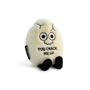 This plushie thinks you’re an egg-cellent comedian. He thinks your punchlines are the best, and that’s no yolk. His silly eggs-pression, dangly legs, and 3D detail make him an eggs-traordinary plushie. He’s an egg-ceptional gift for any funny kiddo.