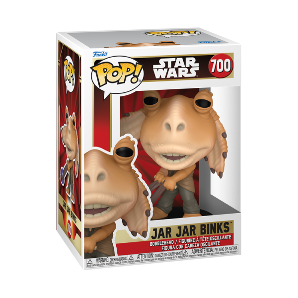 The galaxy is on the brink of turmoil and now your forces need backup! Pop! Jar Jar Binks is here to help, armed with Booma Balls! Celebrate the 25th Anniversary of Star Wars: The Phantom Menace™ by welcoming this Gungan to your forces. Be sure to keep an eye on him—he means well, but his clumsiness occasionally leads to chaotic shenanigans. Vinyl bobblehead is approximately 4.45-inches tall.