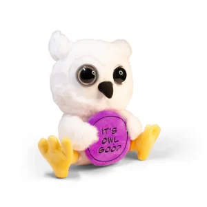 This plushie isn’t stressing; it’s owl good! He doesn’t give a hoot. He’s ready to roll with the punches. All around, this plushie is adorable, but his large, 3D eyes make him extra owlsome. His bright purple sign is a fun way to display his carefree message. He’d be a great gift for any friend or co-worker.