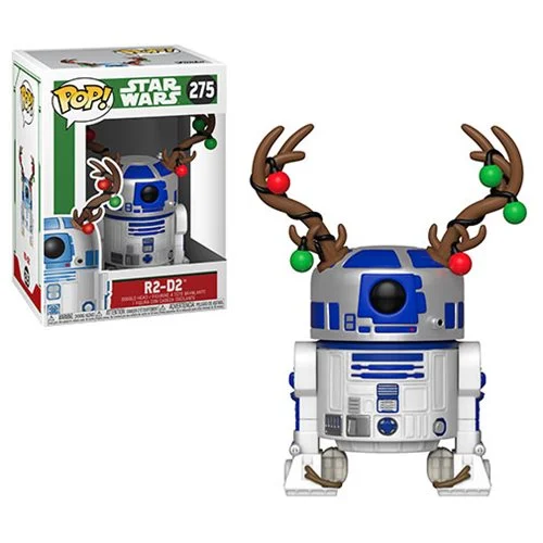 Celebrate the holidays with Star Wars! This Star Wars Holiday R2-D2 with Antlers Pop! Vinyl Figure #275 measures approximately 3 3/4-inches tall. Comes packaged in a window display box.