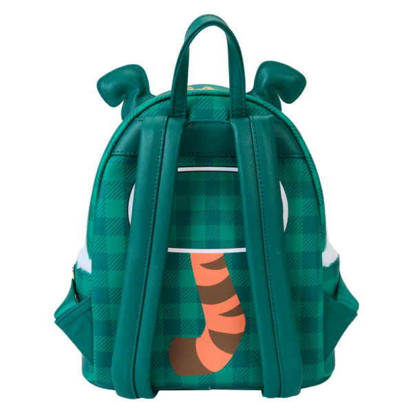 Joyful and plaid! Disney’s Tigger has flipped upside down to help you send warm holiday wishes. Our festive backpack features Tigger in green plaid pajamas. An applique of Tigger’s head appears at the bottom, and his padded applique feet stick up on top. Fuzzy white sherpa material down the middle adds a soft touch. Flip the backpack around, and you’ll find an applique print of a button flap and Tigger’s tail. Pack just what you need for the day to bounce into the holidays and spread good cheer wherever you go. Features: Vegan leather (polyurethane) Padded, adjustable shoulder straps Side panels with sherpa material and embroidered snowflakes Zippered main compartment Gold-colored metal hardware Applique, embroidered, sherpa, and printed details Coordinating inside lining Dimensions: 9”W x 10.5”H x 4.5”D This backpack is an officially licensed Disney product.