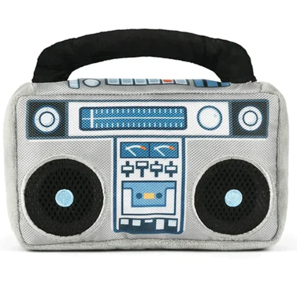 The P.L.A.Y. Grey Boombox Dog Toy is a retro-inspired, plush toy designed to resemble a classic boombox, bringing a fun, nostalgic vibe to your dog's playtime. Made with soft, durable fabric, this toy features embroidered details like buttons and speakers to mimic a real boombox. It includes engaging elements like squeakers and crinkling sounds, making it perfect for interactive play and keeping your dog entertained. Ideal for dogs who love plush toys with a bit of noise, the Grey Boombox Dog Toy adds a playful, vintage twist to your dog's toy collection, combining both style and fun.