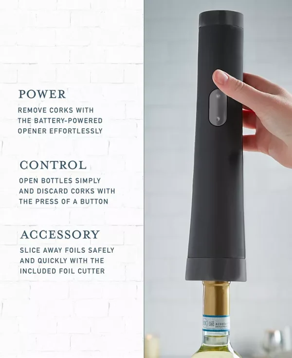 Studio Mercantile wine bottle opener removes corkscrews in seconds, just press a button and tada, your wine is open and ready to serve Impress your guests with this portable device that opens-up to 30 bottles.