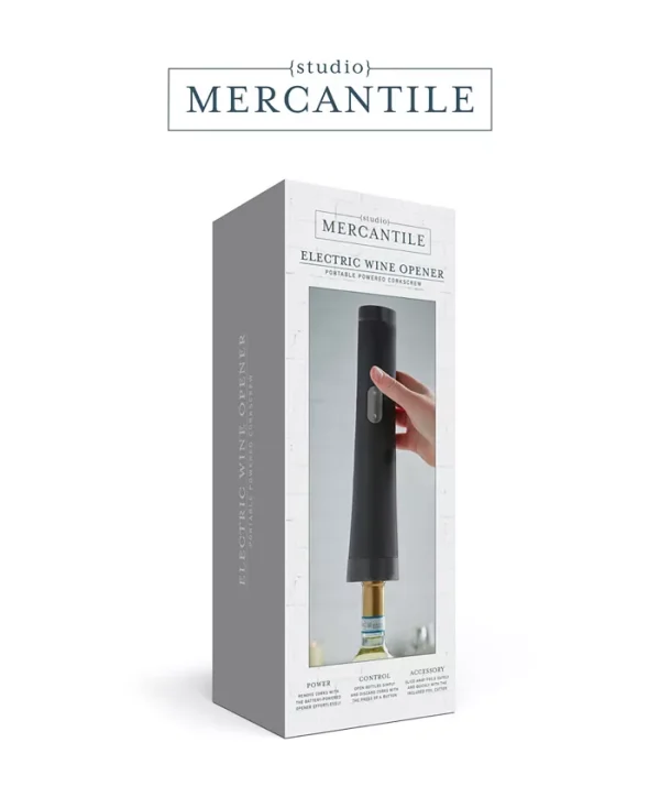 Studio Mercantile wine bottle opener removes corkscrews in seconds, just press a button and tada, your wine is open and ready to serve Impress your guests with this portable device that opens-up to 30 bottles.