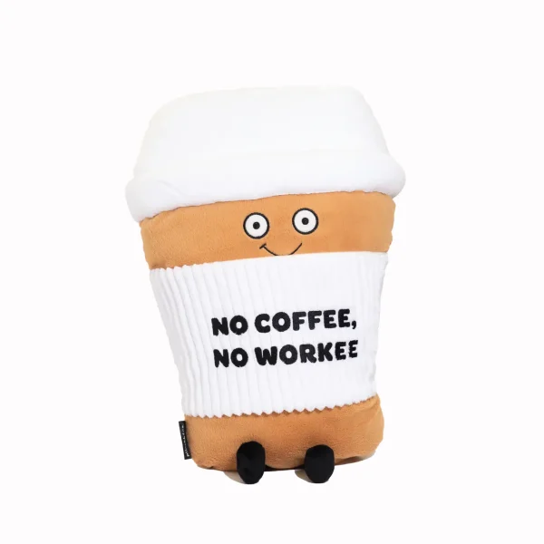 This oversized plushie is the perfect accessory to help you espresso self: no coffee, no workee. This pillow-sized plush is a mug-nificent sign to everyone that you can't brew it until you have your morning cup of Joe. His caffeinated expression, puffy lid, and 3D coffee sleeve make him a must-have. He'd make a brew-tiful addition to any office or home. This plush is ideal for children, collectors, or anyone who loves cozy and fun decor.