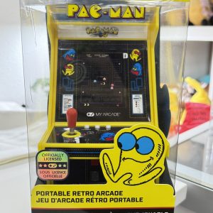 The Pac-Man Micro Pro Arcade Games is a compact and portable version of the classic arcade game, designed to bring retro gaming fun on the go. This miniature arcade machine replicates the original Pac-Man experience, complete with the iconic maze, ghosts, and pellets. Despite its small size, it features authentic gameplay and sound effects, delivering a nostalgic gaming experience. Its portable design allows you to play Pac-Man anywhere, making it a perfect collectible for retro game enthusiasts or anyone looking for a fun, handheld gaming option. Ideal for both kids and adults who want to relive the magic of the 1980s arcade era!