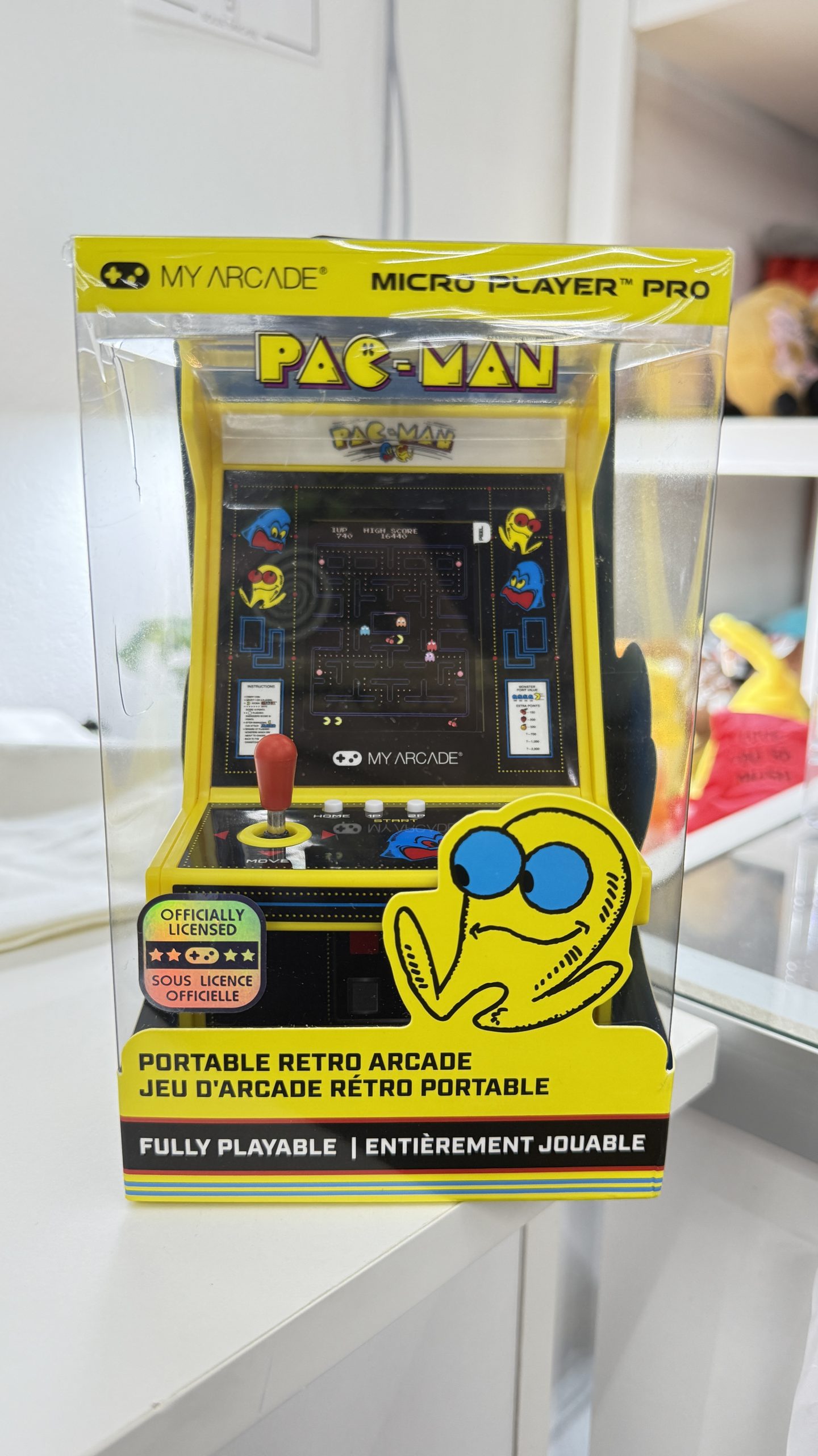 The Pac-Man Micro Pro Arcade Games is a compact and portable version of the classic arcade game, designed to bring retro gaming fun on the go. This miniature arcade machine replicates the original Pac-Man experience, complete with the iconic maze, ghosts, and pellets. Despite its small size, it features authentic gameplay and sound effects, delivering a nostalgic gaming experience. Its portable design allows you to play Pac-Man anywhere, making it a perfect collectible for retro game enthusiasts or anyone looking for a fun, handheld gaming option. Ideal for both kids and adults who want to relive the magic of the 1980s arcade era!