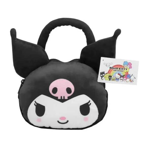 UPD UKHA Hello Kitty Kuromi Plush Head Handbag. Crafted from soft, plush fabric, equipped with sturdy carrying strap and small zip closure compartment, perfect for keeping everyday essentials secure. This stylish accessory brings a delightful twist to any look