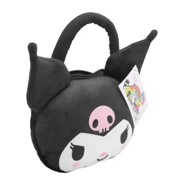 UPD UKHA Hello Kitty Kuromi Plush Head Handbag. Crafted from soft, plush fabric, equipped with sturdy carrying strap and small zip closure compartment, perfect for keeping everyday essentials secure. This stylish accessory brings a delightful twist to any look