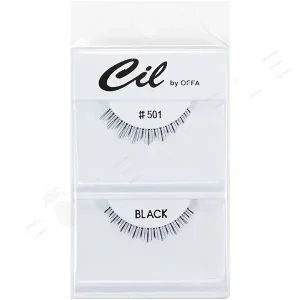 CIL by OFFA Lashes 501. Features very light volume, short length, suited for smaller eyes, or best for a natural lash look. Lightweight black lashes that blend in seamlessly with natural eyelashes. Made from 100 % Human Hair.