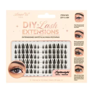 Amorus DIY-1-SM DIY Lash Extensions. Designed to customize style for any occasion. Each cluster features high quality faux mink and extra comfortable band. Easy to apply. Long-lasting up to 10 uses. Lash length for SM is 8mm to 14 mm.