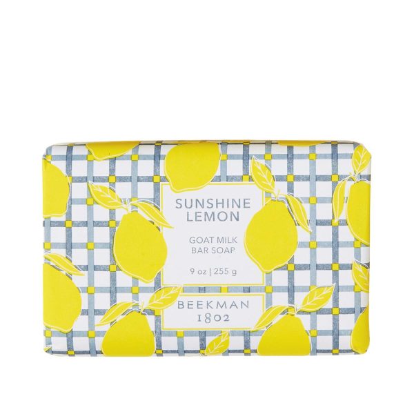 The Beekman 1802 3.5oz Bar Soap in Sunshine Lemon is a refreshing and invigorating soap infused with the bright, zesty scent of fresh lemons. This goat milk-based soap is formulated to gently cleanse and hydrate the skin, leaving it soft, smooth, and radiant. Goat milk is known for its moisturizing properties, making this soap ideal for all skin types, including dry and sensitive skin. The uplifting lemon fragrance adds a burst of freshness to your bathing routine, while the creamy lather provides a luxurious cleansing experience. Perfect for a morning pick-me-up or an energizing refresh throughout the day.