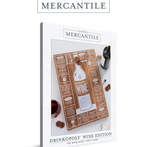 Elevate any wine night with Studio Mercantile wood drinkopoly board wine edition. This interactive game, accommodating up to 6 players, features wine-themed prompts for unforgettable fun. Always play responsibly. Includes board, die, game pieces, and carrying bag.