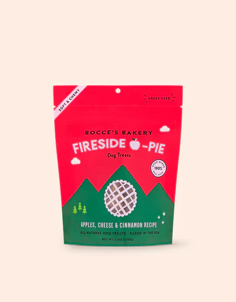 Our Fireside Apple Pie treats are a slice of comfort food for your furry-friend. Made with sweet apples, yummy cheese and cinnamon ”the perfect dessert treat to enjoy by the fire ( or while snuggled up at home). 100% Real Ingredients (Just 10!) Baked in the USA Wheat-Free Soft & Chewy Treats