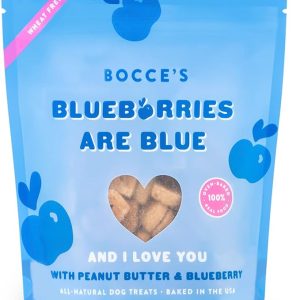 Bocce's Bakery Blueberries are Blue Dog Treats (5 oz) are a flavorful, all-natural snack made with wholesome ingredients your dog will love. These treats feature real blueberries, oats, and flaxseed, providing a tasty and nutritious option for your pet. Free from artificial additives, preservatives, and fillers, they are baked in small batches to ensure freshness and quality. These soft-baked treats are perfect for dogs of all sizes and are a great source of fiber and antioxidants, supporting your dog's overall health. The 5 oz package makes them a convenient, healthy snack for rewarding your pup or using during training sessions.