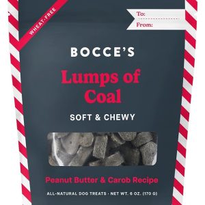 Shh...we won't tell Santa these are actually delicious! Packed with peanut butter and charcoal for soothing holiday bellies.; Ingredients: Oat Flour, Peanut Butter, Molasses, Rolled Oats, Coconut Glycerin, Flaxseed, Vegetable Oil, Bone Charcoal, Citric Acid; Guaranteed Analysis: 12% Protein, 14% Fat, 3% Fiber, 8% Moisture; Calories: 4221 kcal/kg, 14 kcal/treat