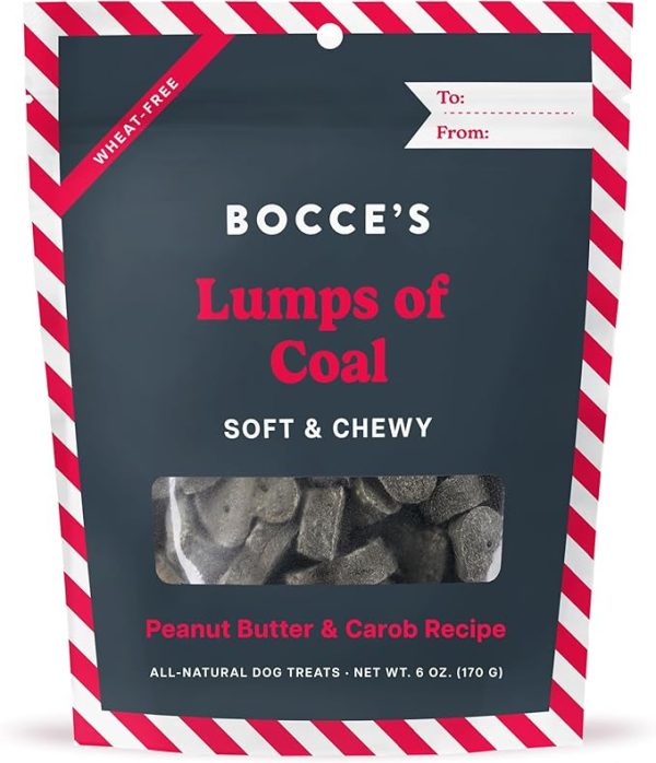 Shh...we won't tell Santa these are actually delicious! Packed with peanut butter and charcoal for soothing holiday bellies.; Ingredients: Oat Flour, Peanut Butter, Molasses, Rolled Oats, Coconut Glycerin, Flaxseed, Vegetable Oil, Bone Charcoal, Citric Acid; Guaranteed Analysis: 12% Protein, 14% Fat, 3% Fiber, 8% Moisture; Calories: 4221 kcal/kg, 14 kcal/treat