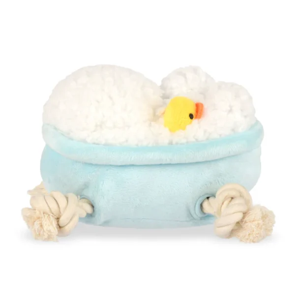 The P.L.A.Y. Rub-a-Dub Tub Plush Dog Toy in Blue is a playful and adorable toy designed to resemble a miniature bathtub filled with bubbles and bath accessories. This plush toy is crafted with soft, durable fabric, making it perfect for cuddling and gentle play. It also includes engaging features like squeakers or crinkling sounds to keep your dog entertained. The whimsical bathtub design, complete with little details like floating bubbles, adds a fun twist to your dog’s toy collection. This toy is ideal for dogs who love interactive play and cozying up with their plush companions after a busy day of fun!