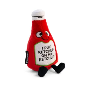 If this plushie had a slogan, it would be: i love ketchup from my head to-ma-toes! He needs ketchup on top of his ketchup with a side of ketchup. To him, no meal is complete without¦you guessed it¦ketchup. His silly smily, dangly legs, and bottle detail make him so easy to love. He's the perfect gift for any ketchup-loving kid! This plush is ideal for children, collectors, or anyone who loves cozy and fun decor.