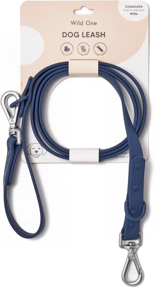 The perfect companion to the Wild One Collar A durable leash with two length options Made from flex-poly straps and sturdy hardware Ideal for easy temporary tie-up, quick shortleash adjustment, and everyday adventures The leash is dirt and odour resistant